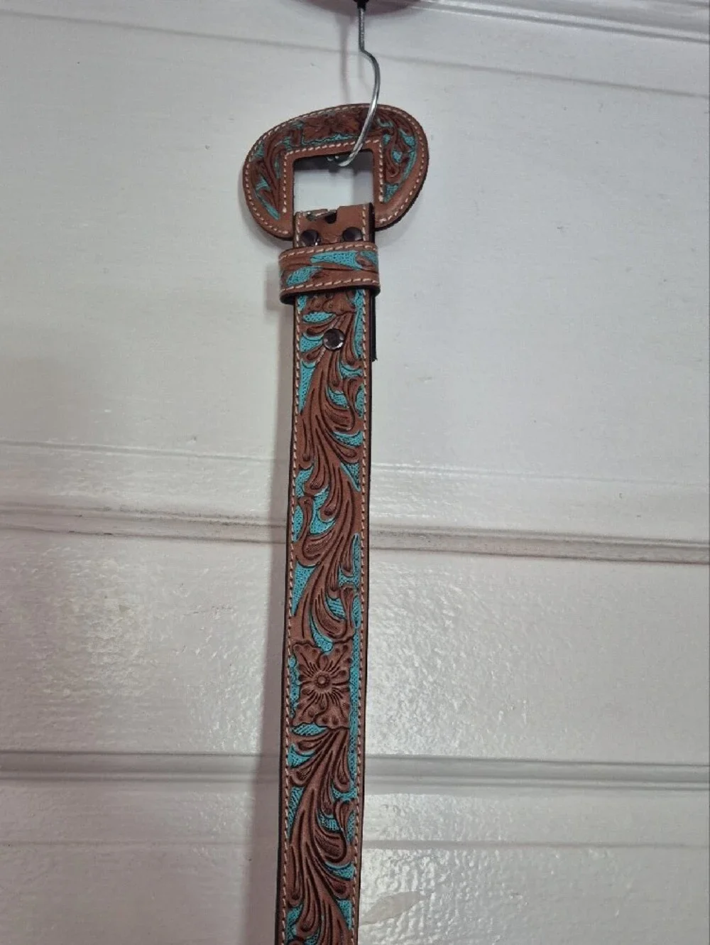 Myra Bag Brown and Turquoise Tooled Leather Belt